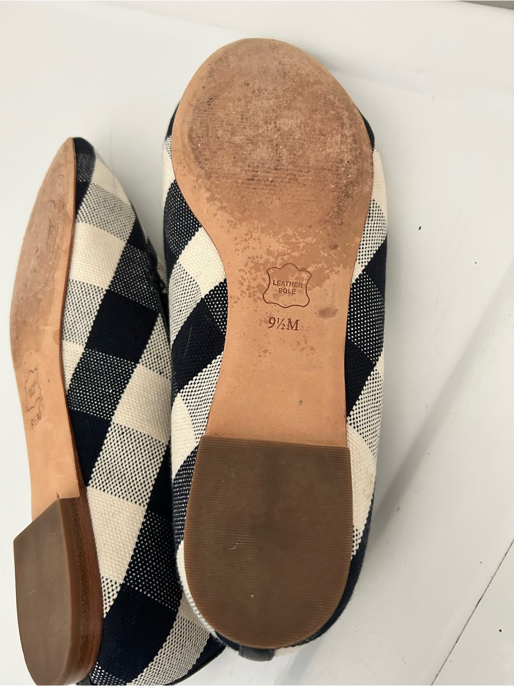 Talbots Ryan Gingham Loafers in Canvas Plaid Navy Blue Cream Size 9.5 M - Picture 10 of 15